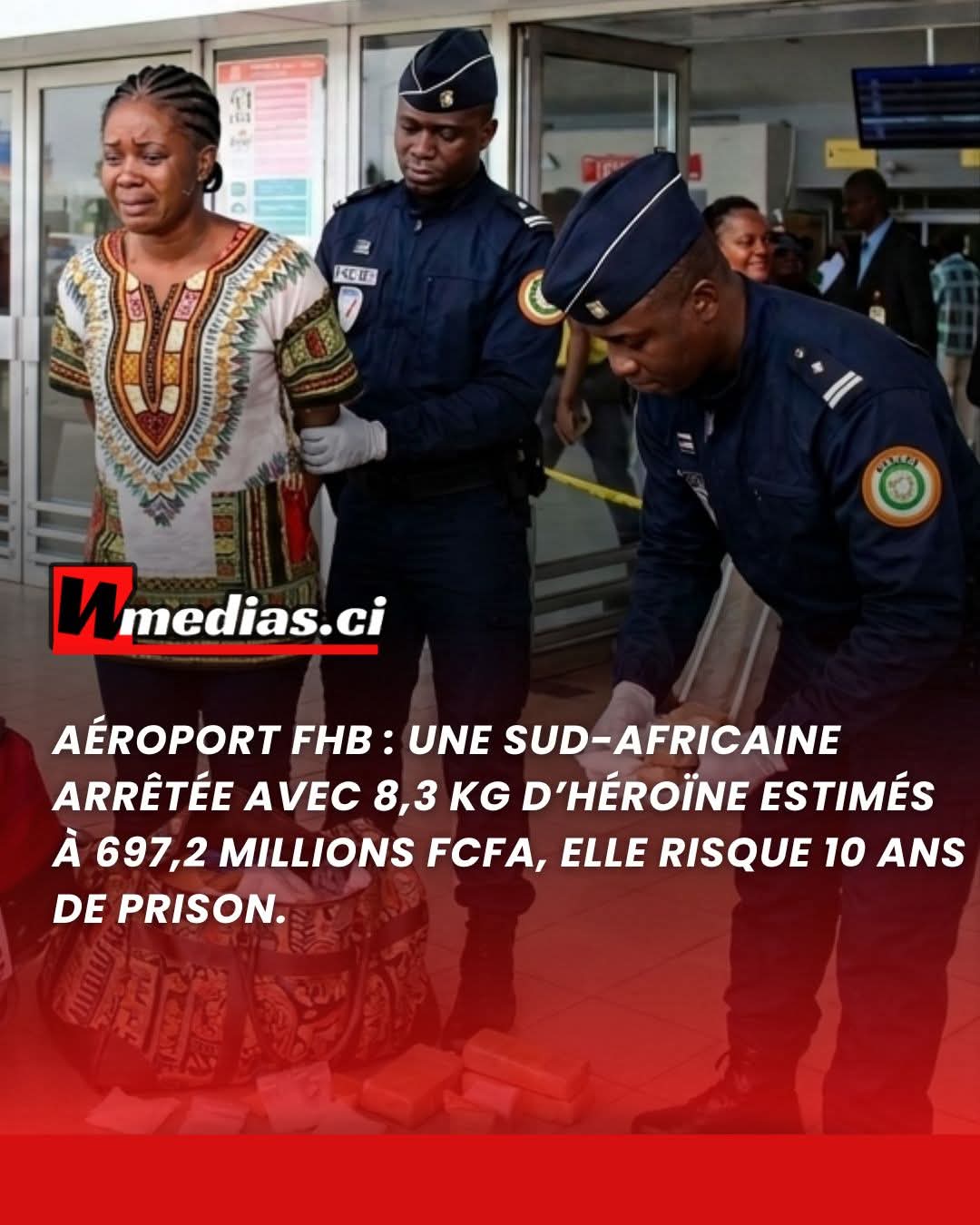 Une ressortissante sud-africaine arrêtée à l' aéroport Félix Houphouët Boigny avec plus de 8 kg d’héroïne